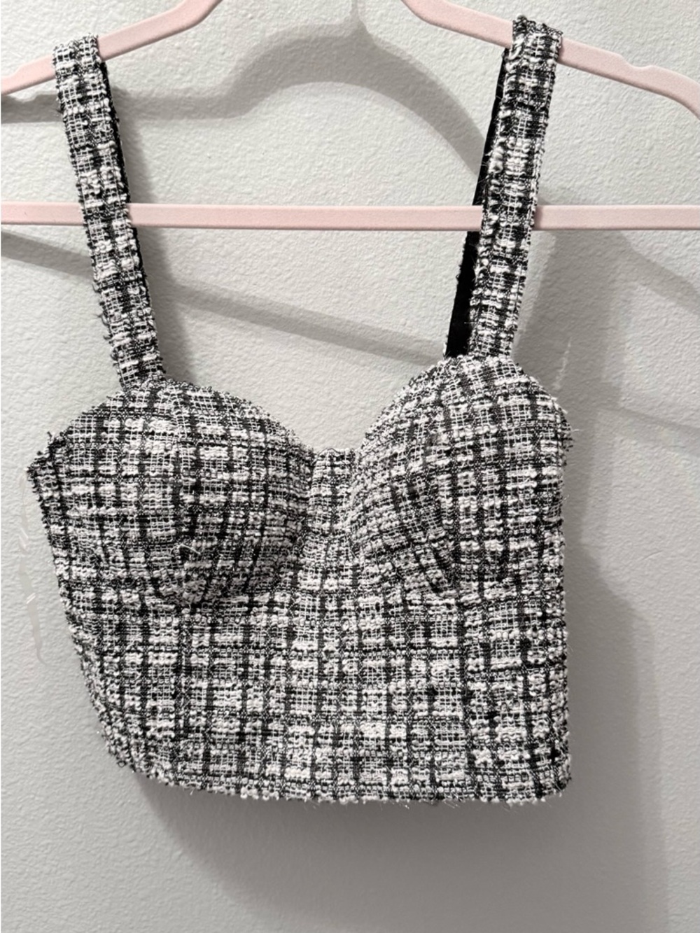 Steve Madden Black and White Tweed Bustier Top